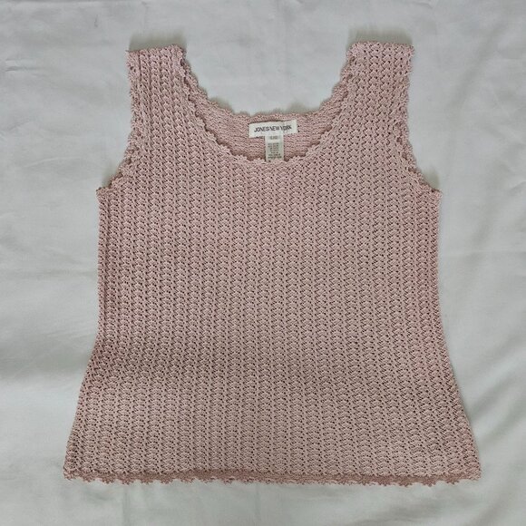 Jones New York Light Pink Crochet Scalloped Hem Sleeveless Tank Top Women's L/G - Picture 3 of 7